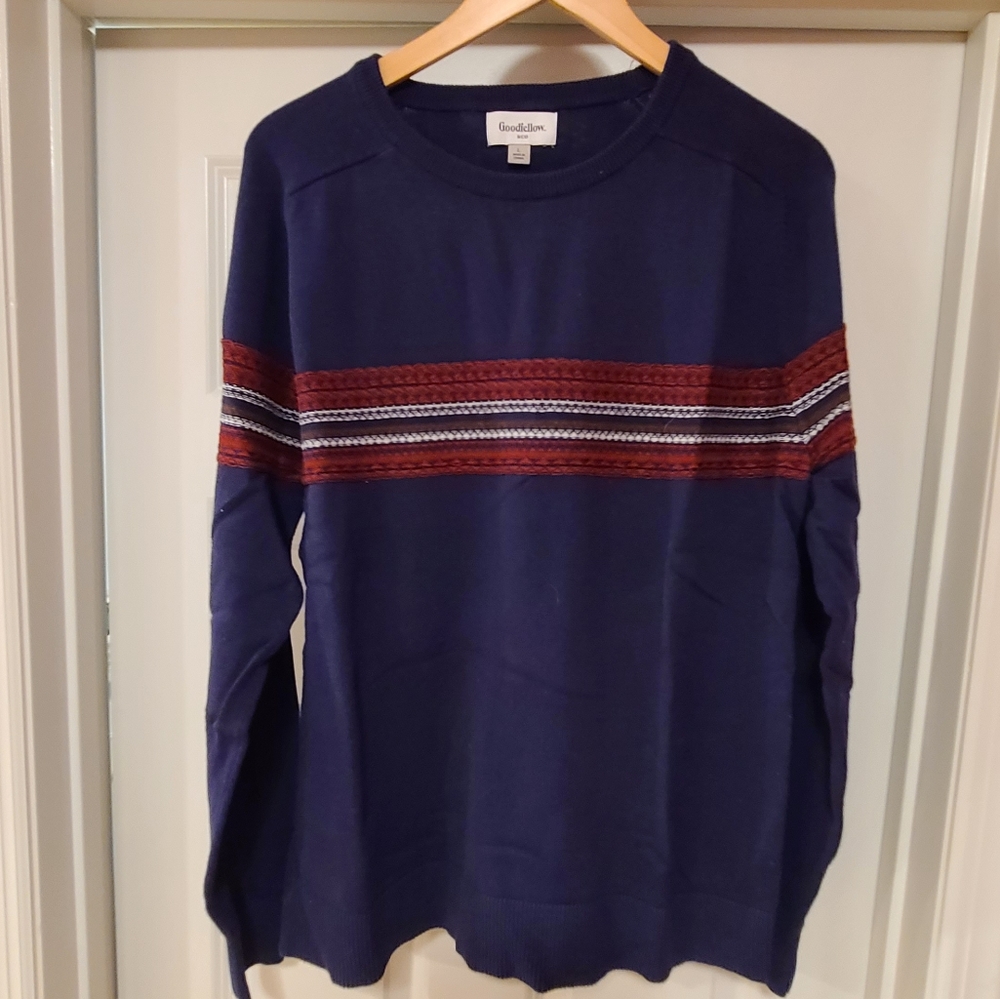 Goodfellow & Co large Crewneck Long Sleeve Sweater Mens Fair Isle Red Blue